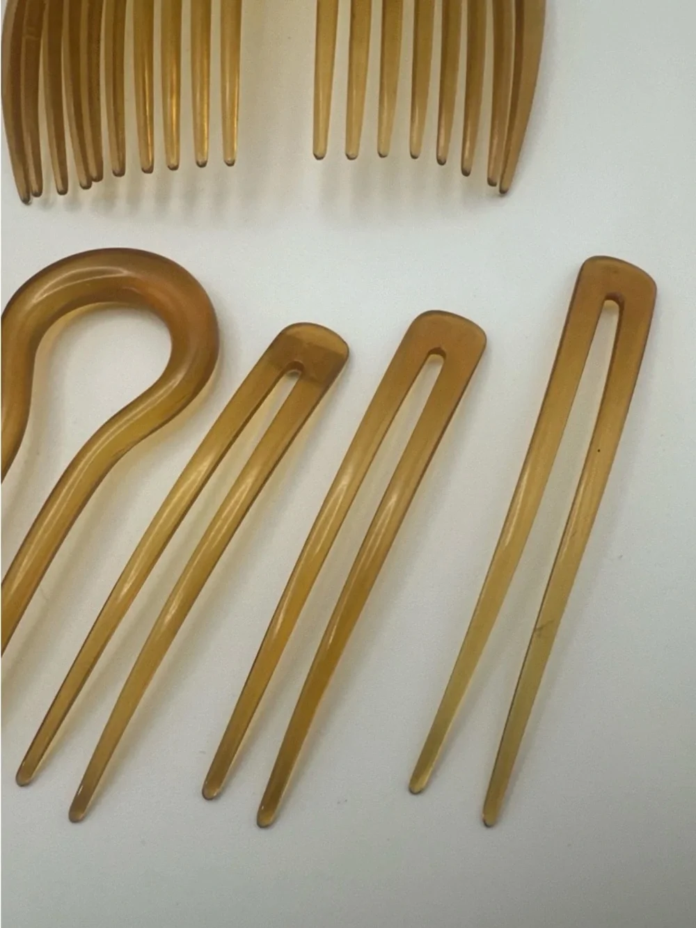 Victorian Hair Comb Fork Lot of 10 Gold Inlay Butterscotch Amber Hair Ornaments